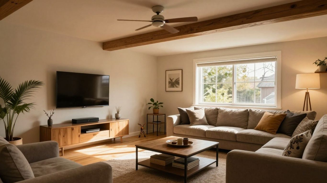 Finished basement with modern decor and warm lighting.