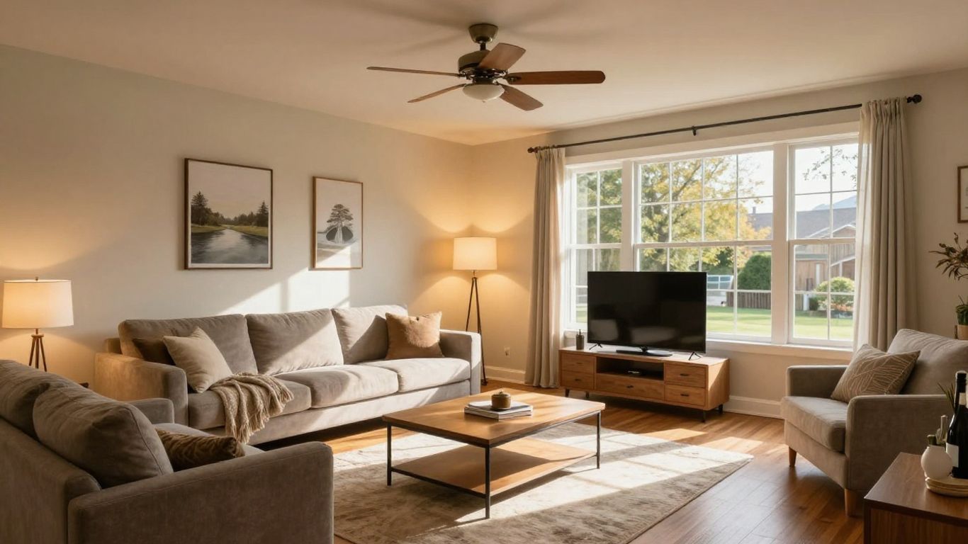 Finished basement living space in Dacula, Georgia.