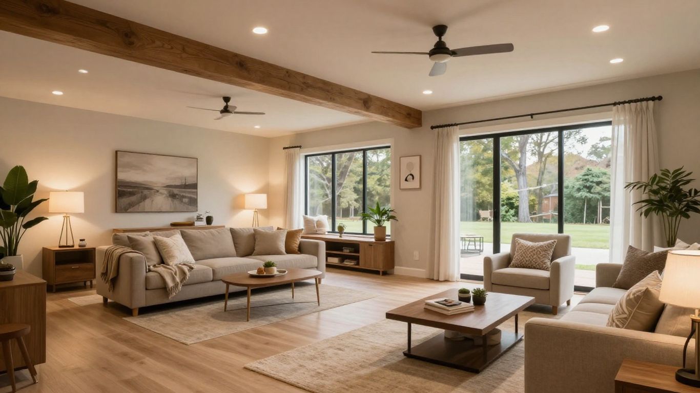 Remodeled basement living space in Dacula, Georgia.