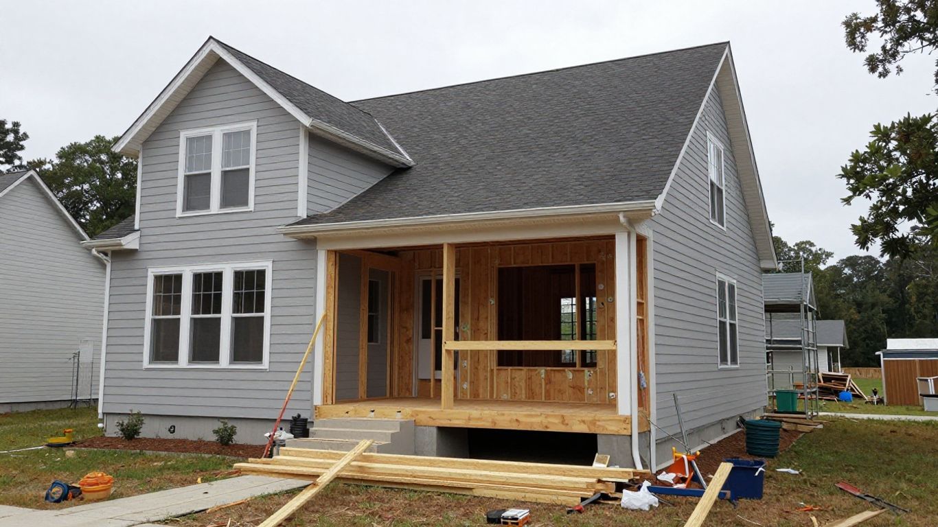 House renovation in Dacula, Georgia with construction materials.