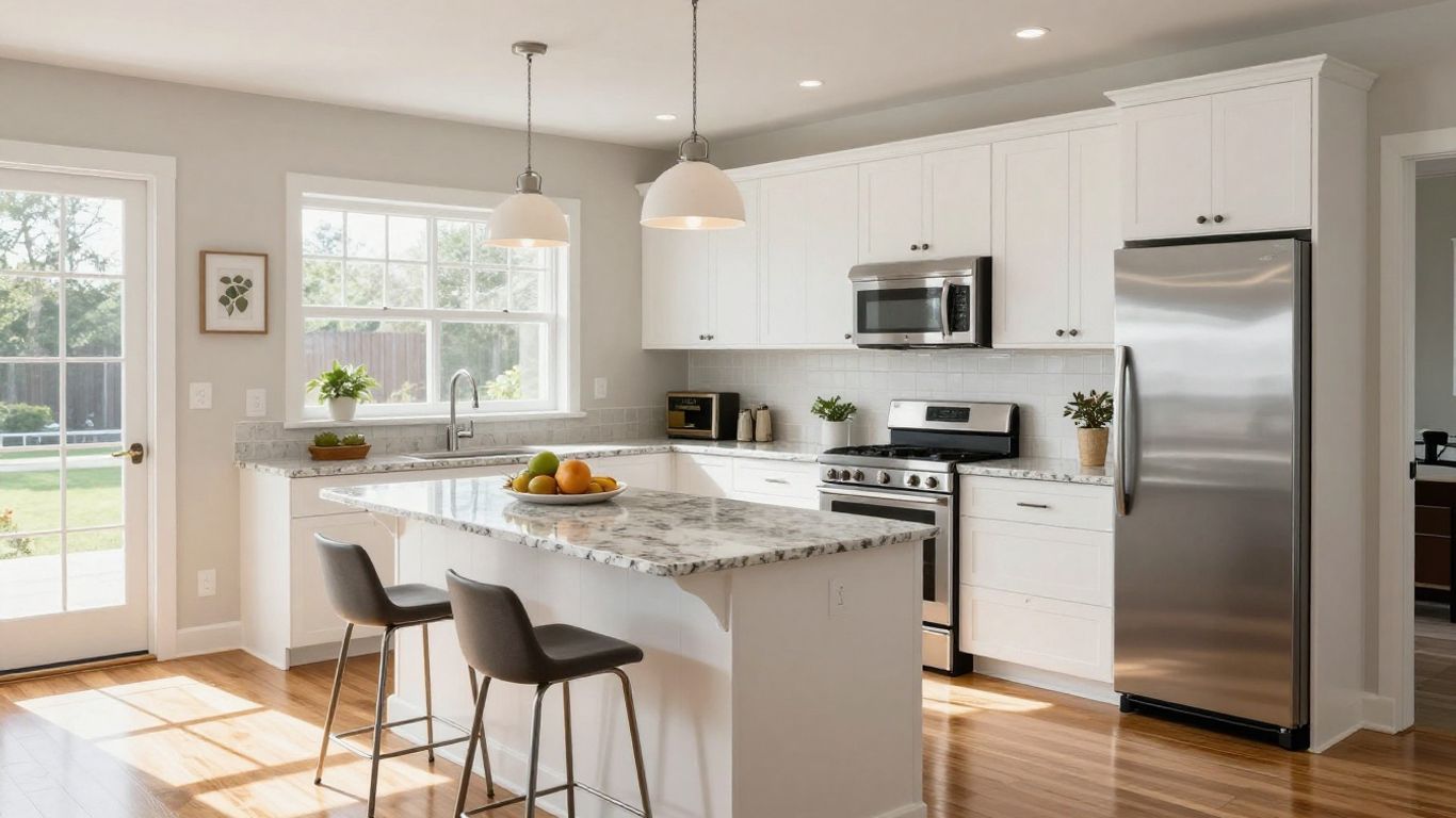 Modern Dacula kitchen renovation with granite countertops.
