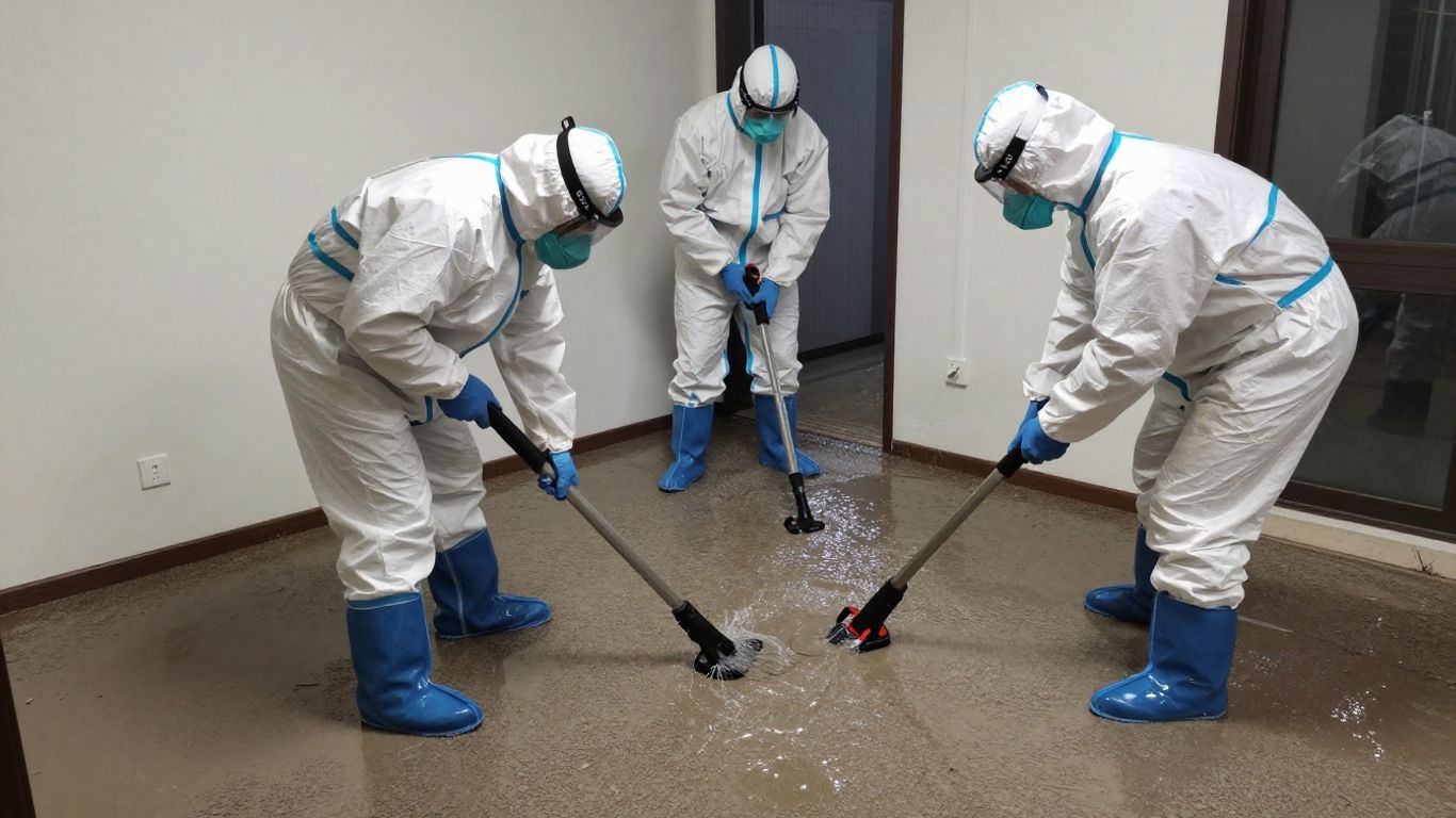 Water removal team working in a flooded Dacula home.