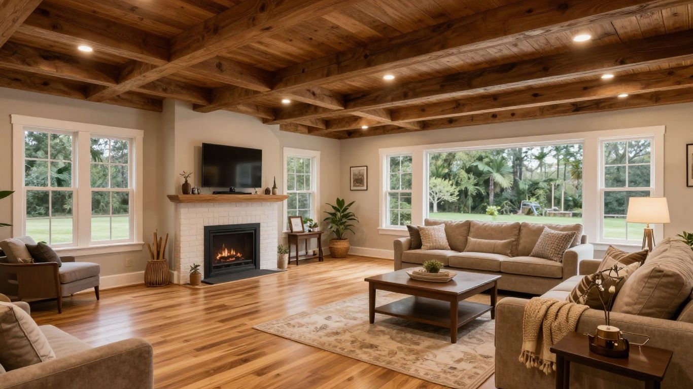 Finished basement living area in Suwanee, Georgia.