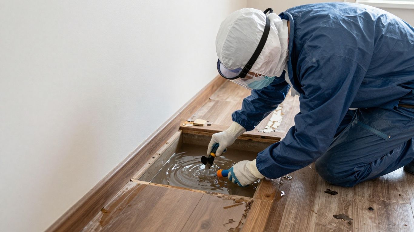Dacula water damage restoration contractor working on home.
