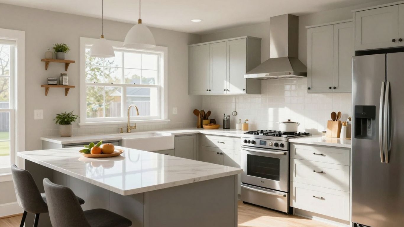 Modern kitchen renovation with new cabinets and countertops.
