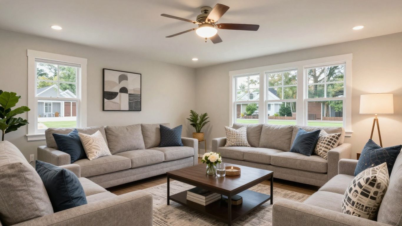 Remodeled basement living space in Suwanee, Georgia.