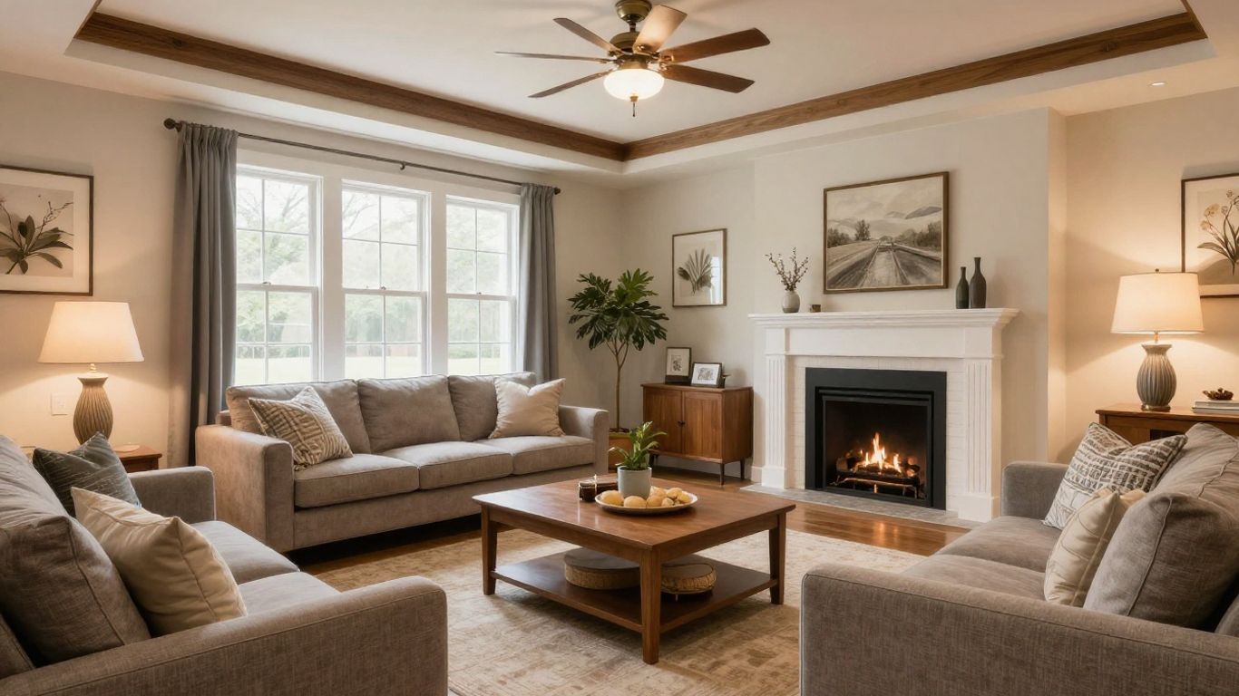 Renovated basement living space in Suwanee, Georgia.