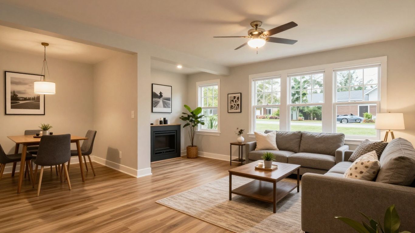 Remodeled basement living space in Suwanee, Georgia.